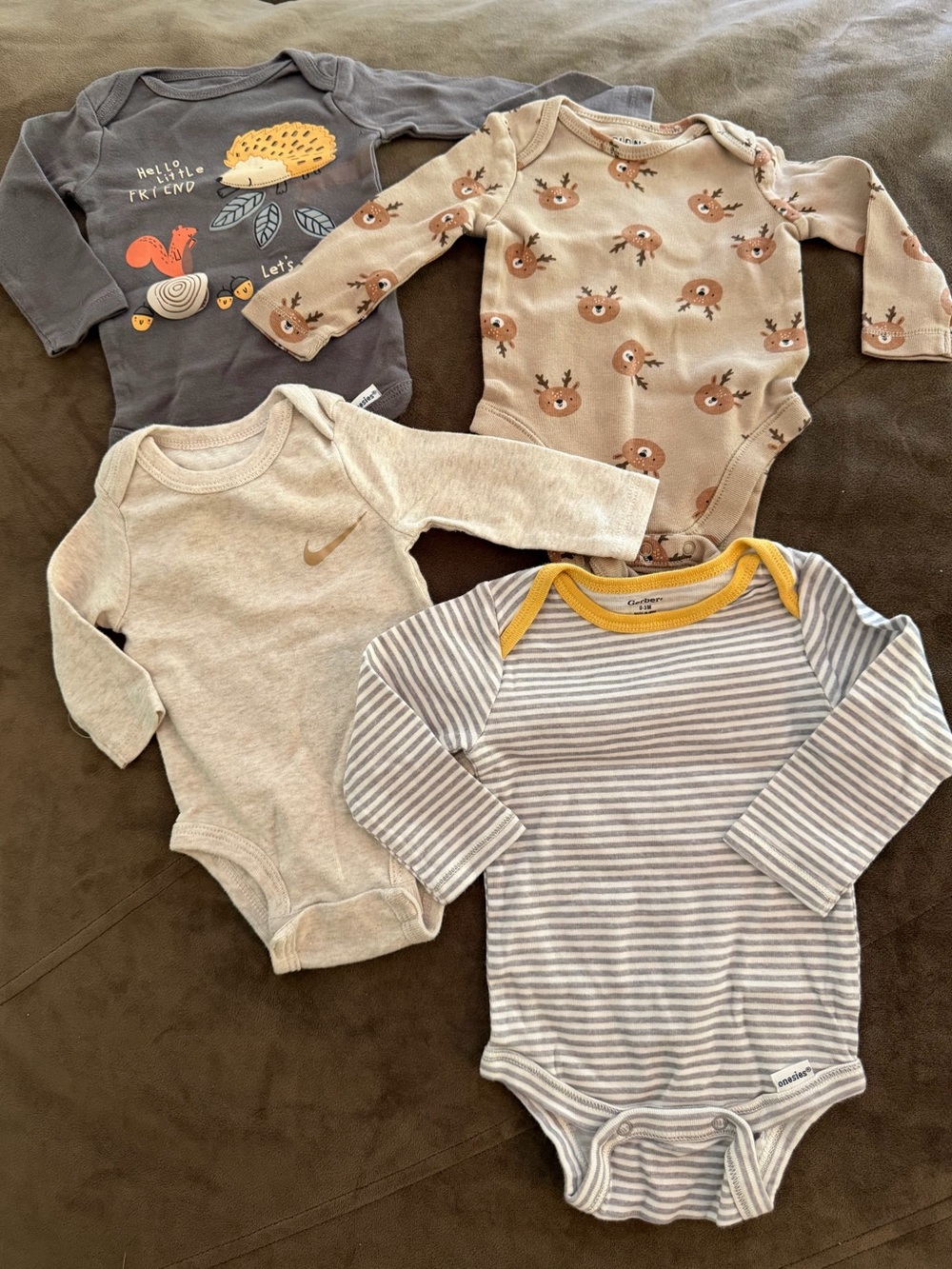 Infant 0-3m Assorted Kids One-Piece Bodysuits - Neutral Browns, Gray & Cream